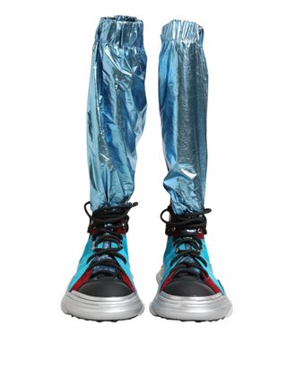 Dolce & Gabbana Blue Lace Up Over The Knee Socks Men Boots Mens Shoes