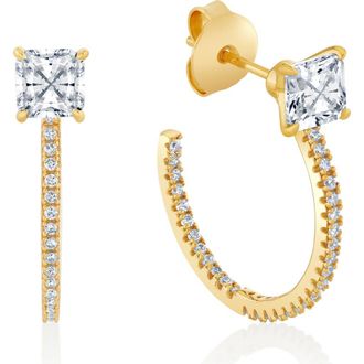 Crislu Princess-Cut Pav&eacute; Cubic Zirconia Huggie Hoop Earrings in 18Kt Yellow Gold /Clear Stone at Nordstrom