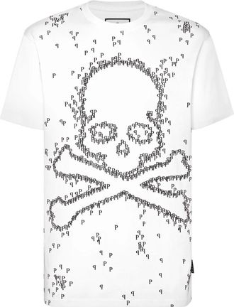 Philipp Plein T-Shirt Ronde Hals Skull&Bones - Heren - T-shirts - Wit - 5XL - Katoen - Tops