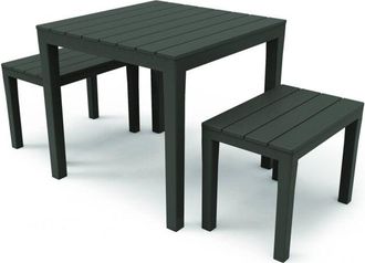 Dmora Set salotto da esterno Moncalieri, Set da giardino con 1 tavolo quadrato e 2 panche, Set indoor e outdoor da Pic Nic, 100% Made in Italy, Antracite