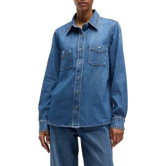 7 For All Mankind Western Stud Denim Shirt in Street Wise Wit at Nordstrom, Size X-Small