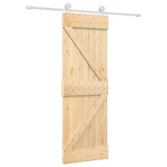 Berkfield Home Sliding Door with Hardware Set 70x210 cm Solid Wood Pine in Light Brown