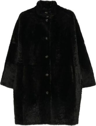 Yves Salomon Jassen, Dames, Zwart, S, Leer, Omkeerbaar Shearling Jack