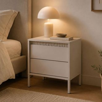 Dmora Comodino Gasalisa, 2 Cajones, Un Estante, Apertura Deslizante, 54x40x56h Cm Beige