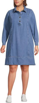 Lands End Plus Size Light Weight Denim Popover At the Knee Dress in Spring Blue Wash at Nordstrom, Size 1X