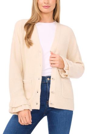 CeCe by Cynthia Steffe Ruffle Cuff Cardigan in Birch at Nordstrom, Size Xx-Large