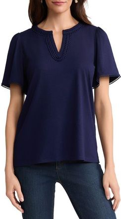Jones New York Split Neck Top in Pacific Navy at Nordstrom, Size X-Small