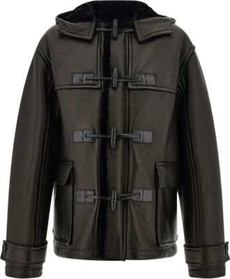 Ferragamo hooded toggle-fastening leather jacket - men - Lamb Skin/Sheep Skin/Shearling - 52 - Black