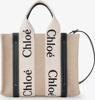 Chlo&eacute; Borsa a tracolla Woody in tela di lino e pelle - CHLOE - gender_Woman