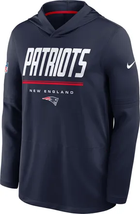 Nike New England Patriots Sideline Nike Mens Dri-FIT NFL Long-Sleeve Hooded Top in Blue | 03B9069K8K-TG4
