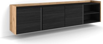 Skraut Home Skraut Home - Mueble Tv, Televisi&oacute;n, Muebles De Sal&oacute;n, Almacenaje, 207x35x50 Cm, Para Tv Hasta 80, Colgado, Suspendido, Estilo Moderno, Negro Y Roble
