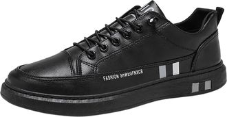 Generic Mens Fashion Round Toe Lace Up White Shoes Casual Comfortable Breathable Sneakers (Black, 5.5)-2