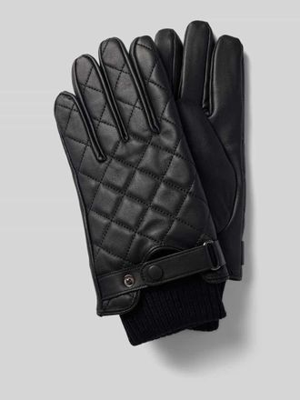 Barbour Handschuhe aus echtem Leder mit Rippstrick-B&uuml;ndchen in Black, Gr&ouml;&szlig;e S