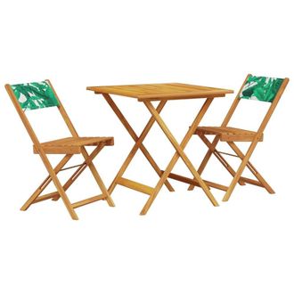 Berkfield Home 3 Piece Bistro Set Leaf Pattern Fabric & Solid Wood in Green