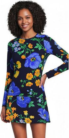 Lands End Crew Neck Long Sleeve Rash Guard UPF 50 Sun Protection Swim Tee in Navy/exploded Poppy Floral at Nordstrom, Size X-Small
