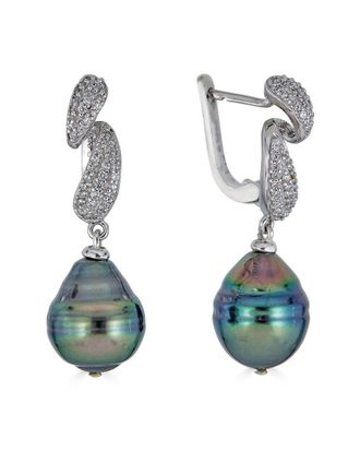 Belpearl Belpearl Silver 11-10Mm Tahitian Pearl Cz Earrings