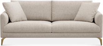 Castlery Lena Sofa Customized, Performance Classic Twill Light Grey Brass Legs, Spill Resistant, Removable Covers for Sofas