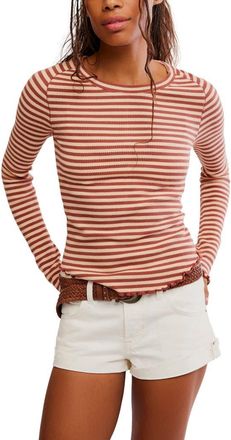 Free People We The Free Easy Does It Striped T-Shirt in Brown Combo at Nordstrom, Size X-Small