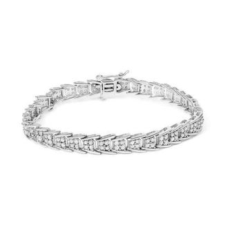 House of Brilliance Silver 2.0 Cttw Diamond Fan-Shaped Fancy Chevron Link Tennis Bracelet in White at Nordstrom