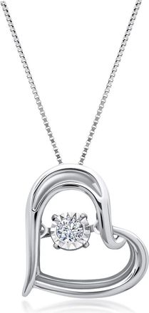 MAX + STONE 10k White Gold Natural Diamond Heart Pendant Necklace (0.08 Carats Total)