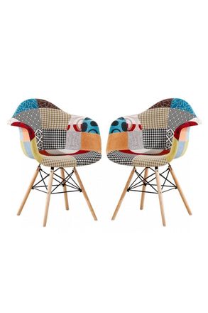 Life Interiors Modern Designer Patchwork Padded Dining Armchair Dressing Chair Scandinavian mid Century design inspired Armchair, Set of 2 Dining Chairs