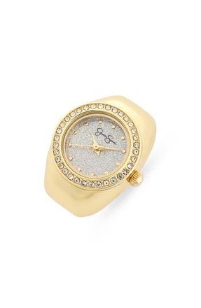 Jessica Simpson Glitter Crystal Bezel Ring Watch, 19mm in Gold at Nordstrom Rack