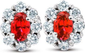 Pompeii3 3 Ct Ruby & Diamond Halo Studs 14k White Gold