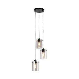 QAZQA Design Pendant Light Black with Smoke Glass 3-Light - Dome