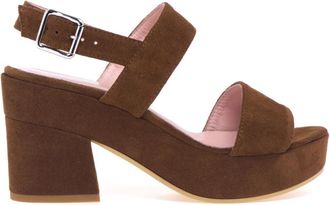 Anna F. Suede Platform Sandaal - Dames - Sandalen met hakken - Bruin - 39 EU - Su&egrave;de - Schoenen