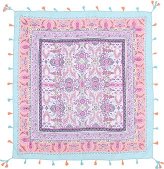 Lina & Lily Multi-Patterns Flower Geometric Tribal Aztec Paisley Print Square Scarf Shawl with Tassels (G3)
