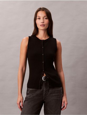 Calvin Klein Jeans Calvin Klein Womens Smooth Cotton Rib Sweater Tank - Black - XS