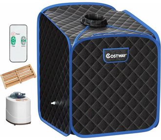 Costway Sauna a Vapore Portatile con Telecomando, Cabina Sauna a Vapore Pieghevole con Sedia e 9 Livelli di Temperatura, Telaio in metallo (Grigio)