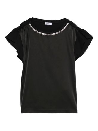 Liu Jo rhinestone short-sleeve T-shirt - women - Cotton/Polyester/Elastane - M - Black
