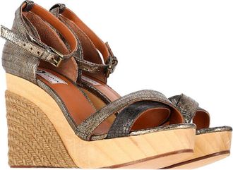 Lanvin Lanvin Womens Leather Snake-Embossed Espadrille Slingback Wedge Sandal (Authentic Pre-Loved)