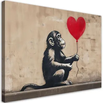 Artgeist Artgeist - Quadro su tela, Scimmia con palloncino Banksy Street Art - 60x40