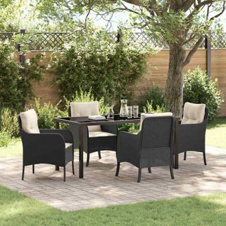 vidaXL Conjunto De Comedor De Jard&iacute;n Con Coj&iacute;n 5 Pcs Negro Polirat&aacute;n Vidaxl
