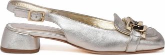 Bruglia Gold Metallic Chain Detail Leather Heels