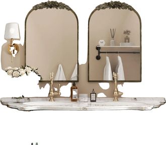 OEM Espejo De Pared Arqueado, Estilo Barroco, Acabado En Lat&oacute;n Dorado