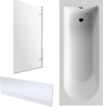 Balterley Round 1700x750 Shower Bath Set - Panel & Hinged Screen in White
