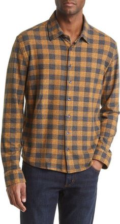 Stone Rose Dry Touch Performance Buffalo Check Flannel Button-Up Shirt in Camel at Nordstrom, Size Small