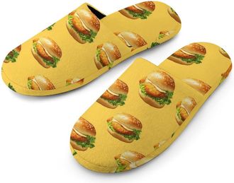 Generic Chicken Hamburgers Mens Cozy Memory Foam Slippers Warm Cotton House Shoes Comfy Slipper for Indoor Outdoor