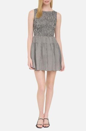 Blu Pepper Smocked Gingham Sleeveless Minidress in Black at Nordstrom, Size Medium