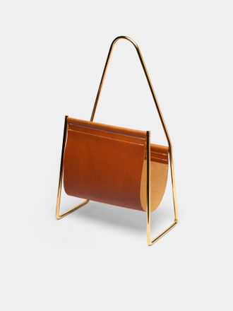 Carl Aub&ouml;ck Brass and Leather Magazine Rack
