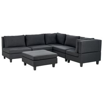 Beliani Sof&aacute; Modular Moderno 5 Plazas Tapizado Tela Patas Negras Respaldo Acolchado Izquierdo Negro Con Otomana Unstad