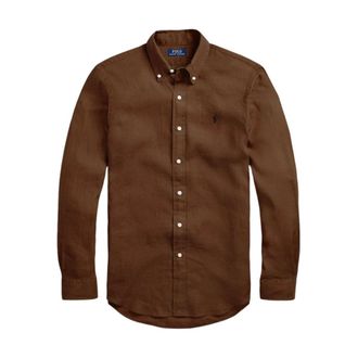 Ralph Lauren Linnen Overhemd Bruin Stijlvolle Keuze - Heren - Casual Overhemden - Bruin - M - Linnen - Overhemden