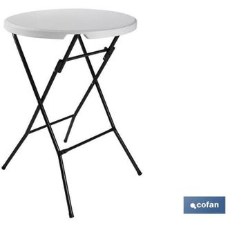 cofan Mesa Alta Plegable Blanca 80x80x110cm, Mesa Alta Plegable Redonda De Color Blanco Fabricada En Polietileno De Alta Densidad (hdpe) Y Estructura De Ace