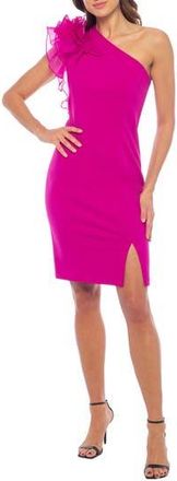 Marina Rossini Ruffle One-Shoulder Crepe Cocktail Dress in Magenta at Nordstrom Rack, Size 10