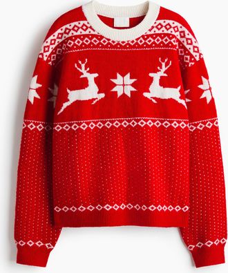 H&M Oversized Pullover in Jacquardstrick - Red