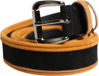 Dolce & Gabbana Men Black Orange Polyester Metal Buckle Belt Calf