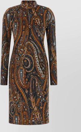 Etro jacquard chenille high neck long sleeve midi dress